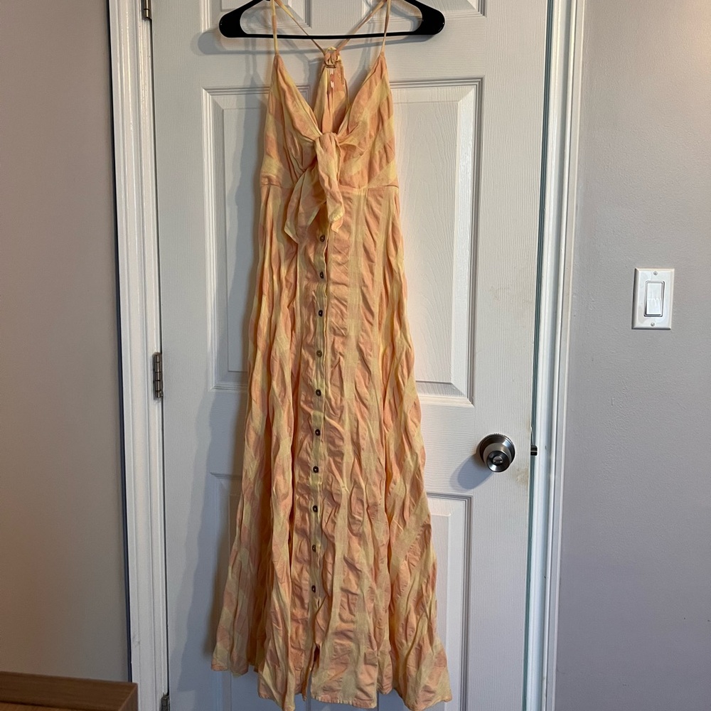 Tie-Front Free People via gingham cami midi dress in yellow - Picture 6 of 11